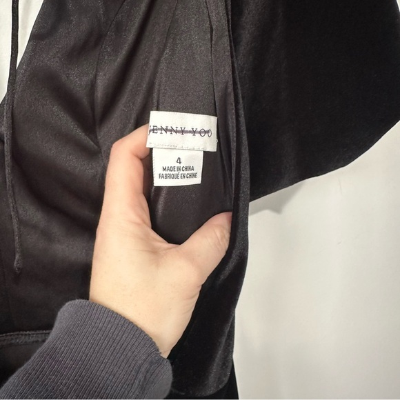 NWT Jenny Yoo Rachel Square Neck Long Sleeve Stretch Velvet Gown Black Anthro - Picture 5 of 7